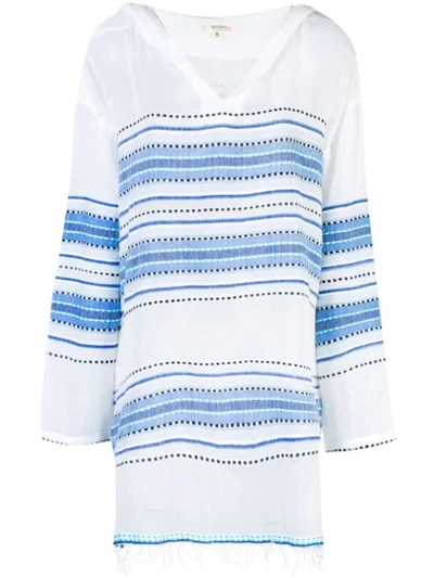 Lemlem + Net Sustain Welela Fringed Striped Cotton-blend Gauze Hoodie In Blue