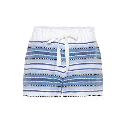 Lemlem Net Sustain Welela Fringed Striped Cotton-blend Gauze Shorts In Blue