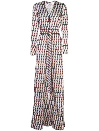 Alexis Yarra Printed Long-sleeve Tie-front Jumpsuit In Blue