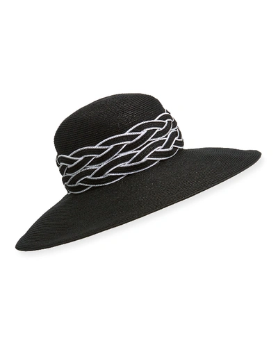 Kokin Deauville Gangster Fedora Hat W/ Braided Trim In Black