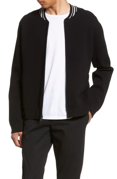 Vince Men's Zip-front Varsity Jacket With Contrast Collar In Black