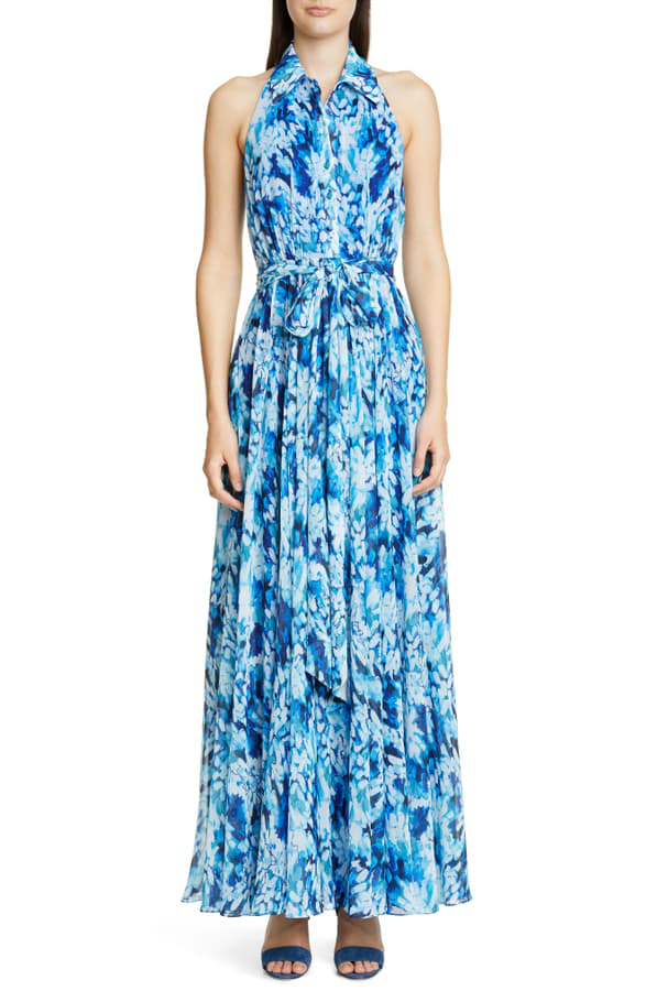 badgley mischka multi printed peach maxi