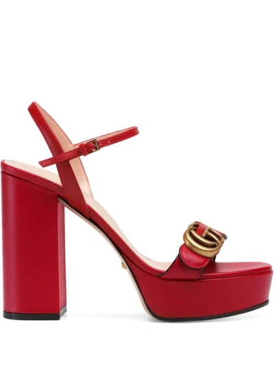 Gucci Marmont Leather Platform Sandals In Red