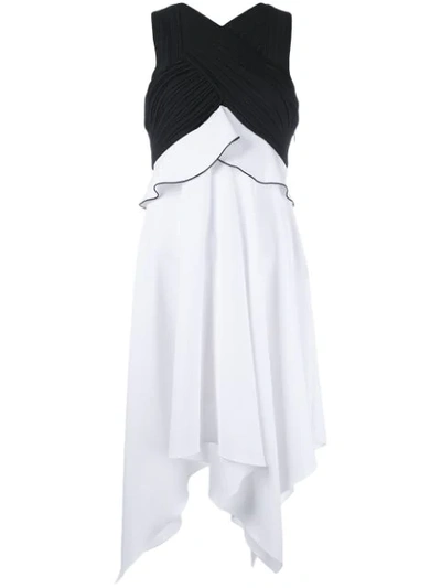 Proenza Schouler Sleeveless Waisted Crepe Dress, Black/white In Black Optic White