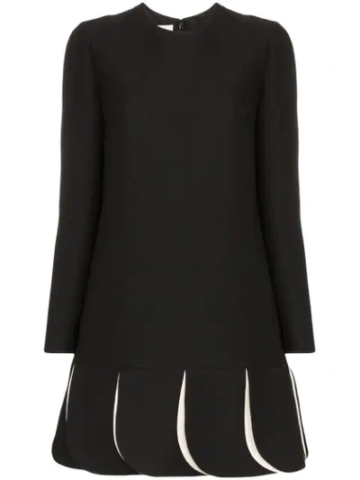 Valentino Pleated Contrast Hem Mini Dress In Black