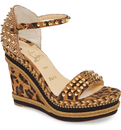 Christian Louboutin Mad Monica Leopard Red Sole Wedge Espadrilles