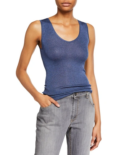 Brunello Cucinelli Metallic Knit Scoop-neck Tank In Blue