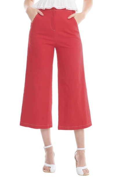 Astr Nixon High-rise Wide-leg Crop Pants In Strawberry Red