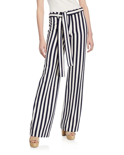 Mestiza New York Leila Striped Straight-leg Belted Pants In Blue