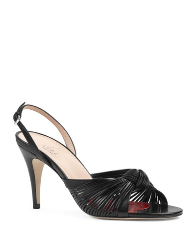 Gucci Crawford Leather Slingback Sandals In Black