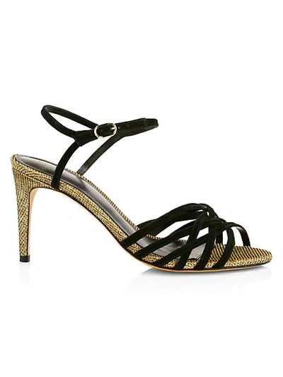 Alexandre Birman Berthe Metallic Lizard-embossed & Suede Sandals In Black