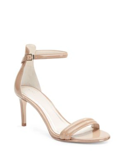 Kenneth Cole Mallory Faux Patent Leather Ankle Strap Sandals In Buff