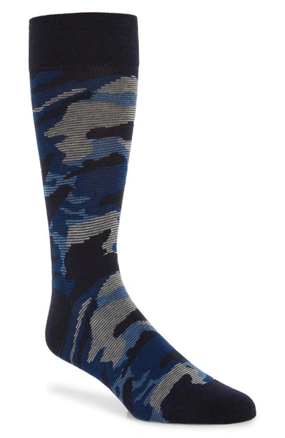 Cole Haan Camouflage Print Socks In Marine Blue