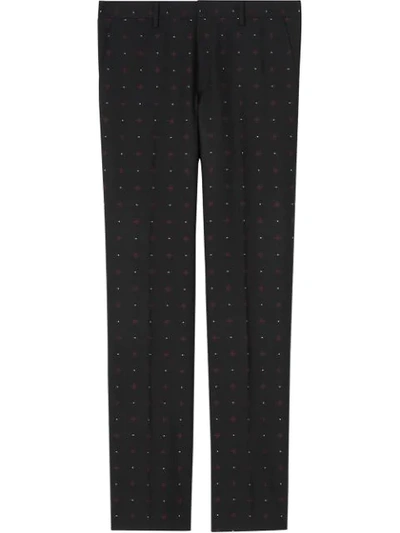 Burberry Classic Fit Fil Coupé Wool Cotton Tailored Trousers In Black