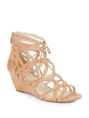 Kenneth Cole Dylan Caged Lace Up Wedge Sandals In Buff