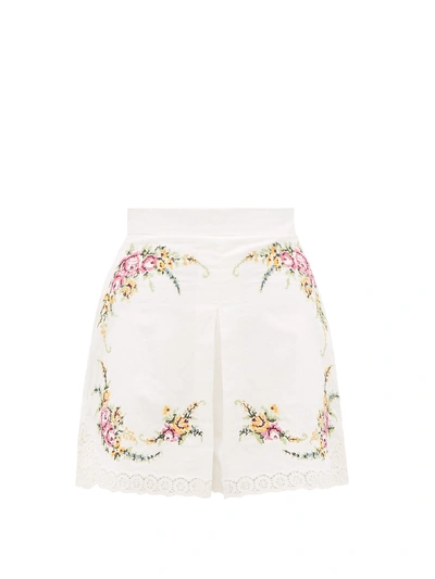 Zimmermann Allia Floral Cross-stitch Linen-blend Shorts In Multi