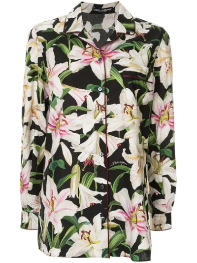 Dolce & Gabbana Lily-print Cotton-poplin Pyjama Shirt In Multicolour