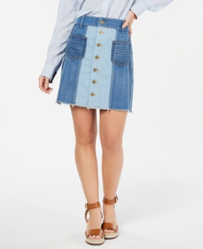 Tommy Hilfiger Patchwork Button Denim Skirt, Created For Macy's In Ws 291- Patchwork Wash