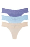 Natori Bliss Perfection Lace Trim Thong In Twilt Purp/cloud/cam Rose