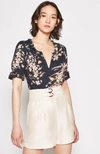 Joie Arlinda Floral Print Ruffle Top In Caviar