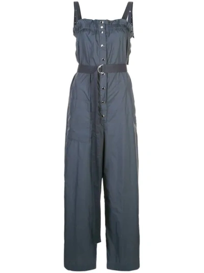 Tibi Belted Wide Leg Nylon Jumpsuit With Removable Straps In Blue