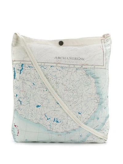 Raeburn Medium Silk Maps Shoulder Bag In White