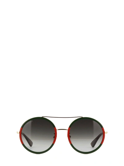 Gucci 56mm Round Sunglasses - Green-red/ Green In Green/gold | ModeSens