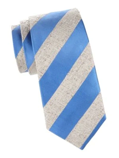Isaia Men's Textured Stripe Silk Tie In Blue Grey