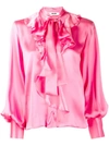 Msgm Ruffled Pussy-bow Satin Blouse In Pink