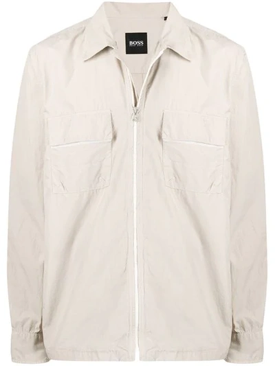 Hugo Boss Zipped Fitted Jacket In Neutrals