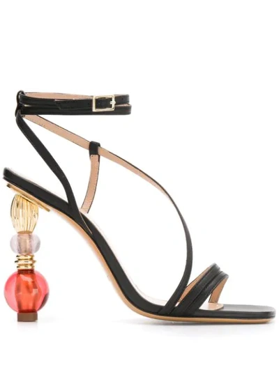 Jacquemus Bordighera Beaded-heel Leather Sandals In Black