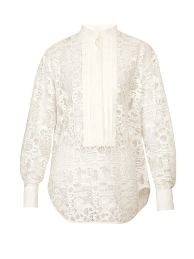 Chloé Logo-embroidered Cotton-blend Blouse In White