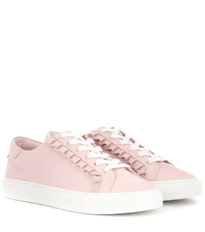 Tory Sport Ruffle Leather Sneakers In Light Pink