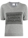 Burberry Short-sleeve Logo Detail Cashmere Top In Grey