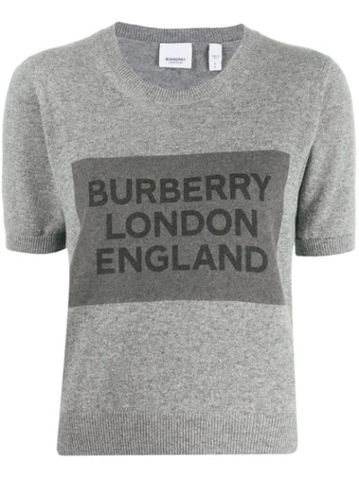 Burberry Short-sleeve Logo Detail Cashmere Top In Grey