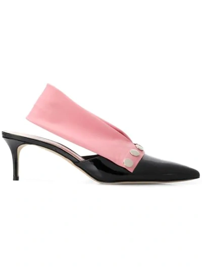 Christopher Kane Latex-strap Patent-leather Slingback Pumps In Black