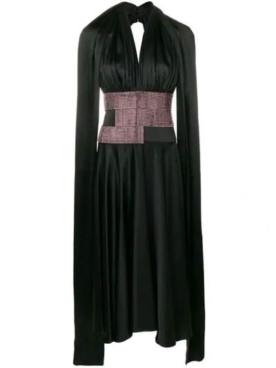 Christopher Kane Satin Crystal Halter Neck Dress In Black