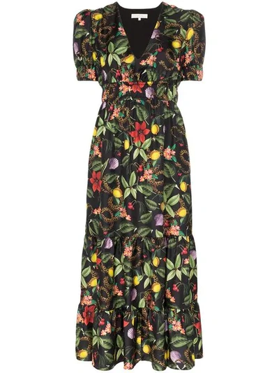 Borgo De Nor Floral Print Maxi Dress In Tropical Garden Black