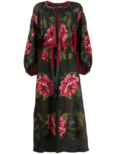 Vita Kin Floral Print Midi Dress - Black