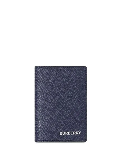 Burberry Grainy Leather Bifold Card Case In Blue