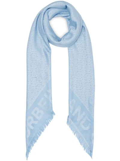 Burberry Monogram Silk Wool Jacquard Large Square Scarf In Pale Blue