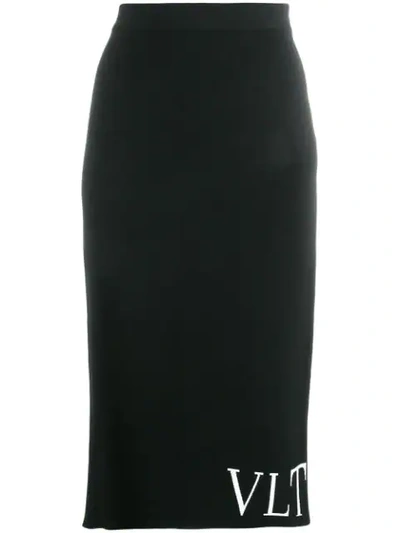 Valentino Jacquard Logo Pencil Skirt In Black