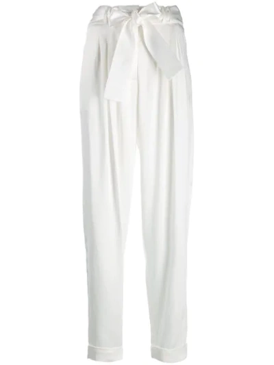 Balmain High-waisted Pleated Crepe Pants In White