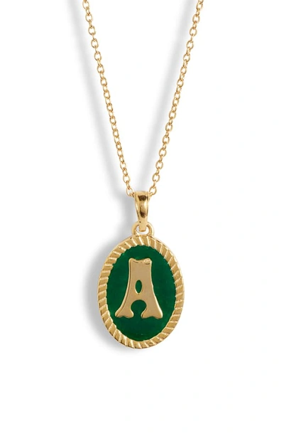 Argento Vivo Initial Green Pendant Necklace In A