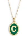 Argento Vivo Initial Green Pendant Necklace In C