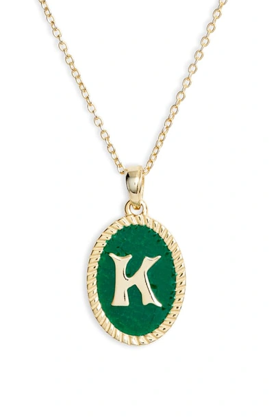 Argento Vivo Initial Green Pendant Necklace In K