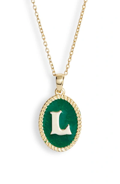 Argento Vivo Initial Green Pendant Necklace In L