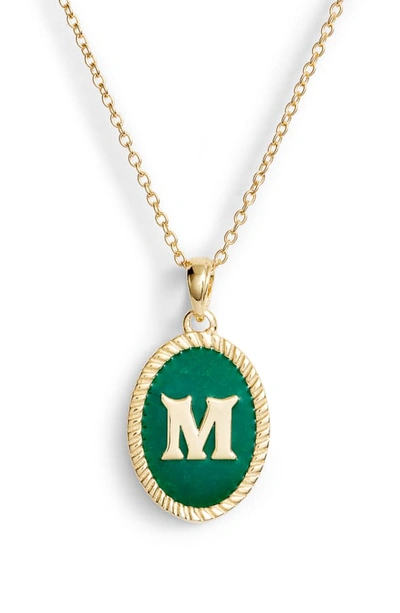 Argento Vivo Initial Green Pendant Necklace In M