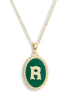 Argento Vivo Initial Green Pendant Necklace In R