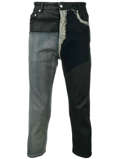 Rick Owens Gekürzte Patchwork-jeans In Black